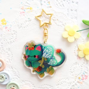 Cute Acrylic Keychain, Kawaii Cat Keychain, Fairy Acrylic Charm