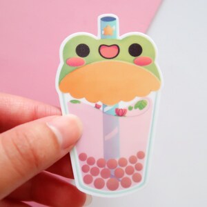 Sticker grenouille mignonne, stickers Boba kawaii, papeterie bubble tea, sticker découpé grenouille
