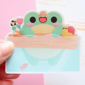 Sticker grenouille mignonne, stickers escargots kawaii, papeterie de printemps, sticker découpé nature