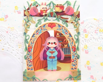 Impression d'art mignon conte de fées, art grenouille kawaii, oeuvre d'art de livre d'histoires