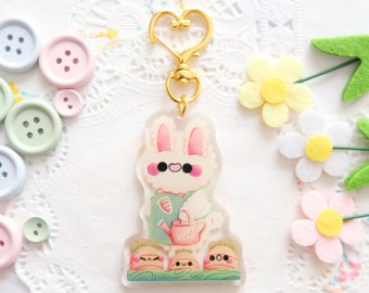 Joli porte-clés en acrylique, porte-clés lapin kawaii, breloque printanière en acrylique