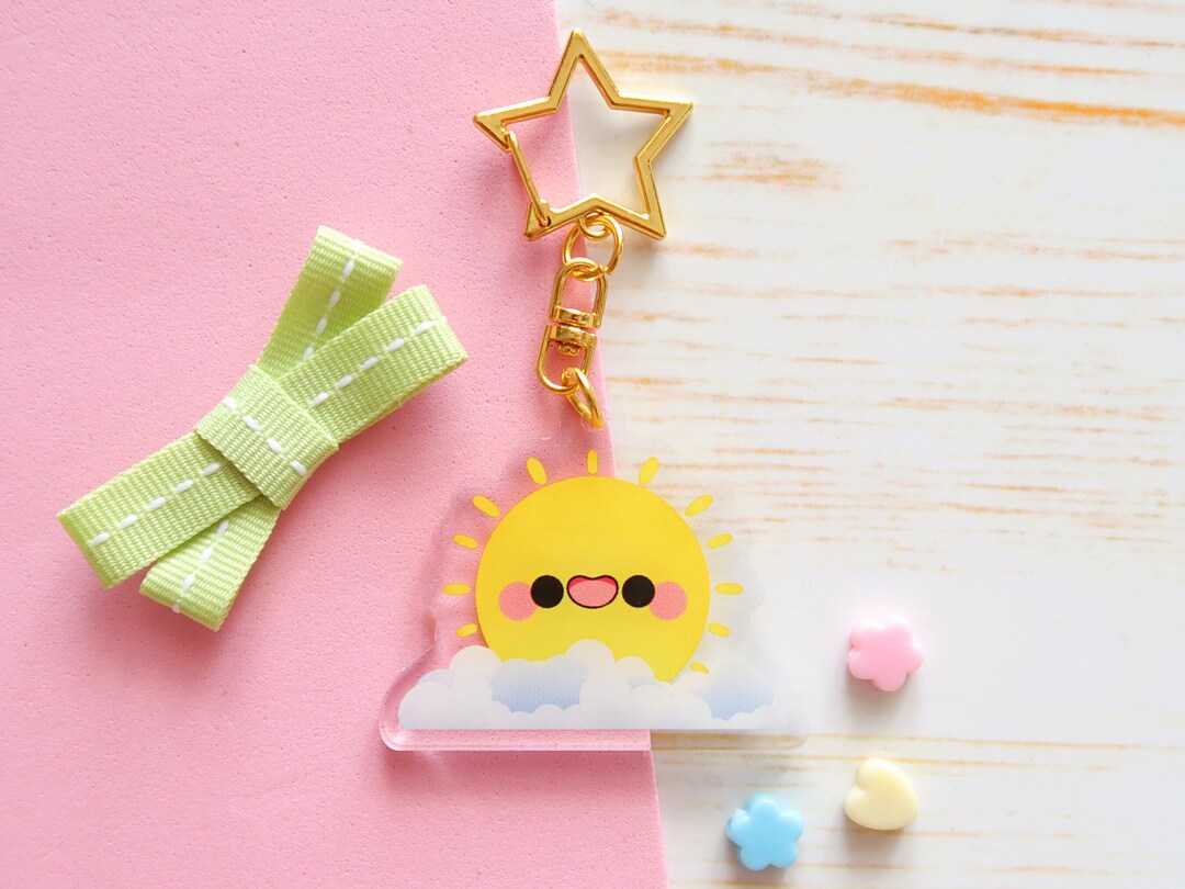 Cute Acrylic Keychain Kawaii Sun Keychain Summer Accessory Etsy