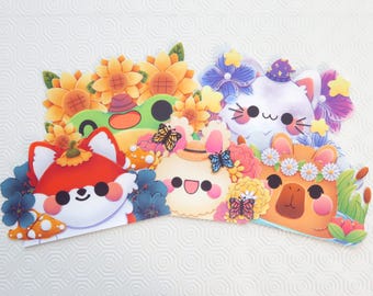 Sticker tête d'animal mignon, stickers grenouille kawaii, papeterie lapin, vinyle autocollant chat, autocollant Capybara