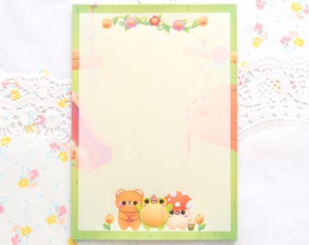 Bloc-notes grenouille mignonne, notes printanières kawaii, papeterie aux champignons, feuilles de planification ours