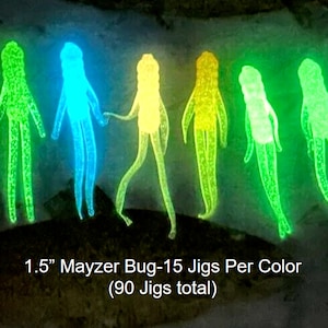 1.5” Mayzer Bug GLOW Multi-Pack Ice Fishing Trout Crappie Perch Plastic Custom Jigs Gift Lot Bulk Plastic Minnow Shad Panfish