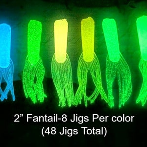 32 Jigs-2&quot; GLOW Fan Multi-Color Fishing Crappie Ice Soft Plastic Tube Lot