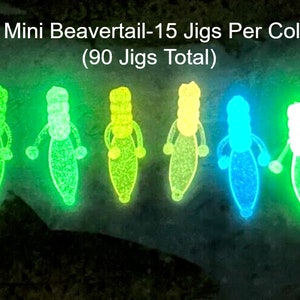 1” Mini Beaver Tail GLOW Multi-Pack Ice Fishing Trout Crappie Perch Plastic Custom Jigs Paddle Tail Grub Lot Gift Bulk Plastic