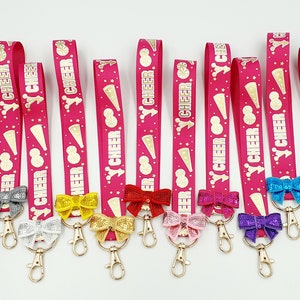 BUY 3 GET 1 FREE Cheer mini keyfob lanyard with bow cheerleading keychain respberry wristlet and regular cheercoach id