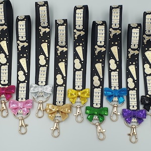 BUY 3 GET 1 FREE Cheer mini keyfob lanyard with bow cheerleading keychain black wristlet and regular cheercoach id