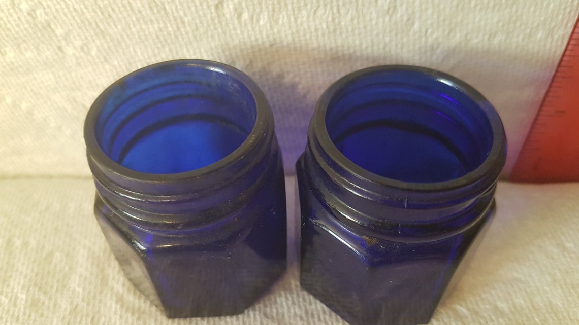 Vintage Noxzema jars. Set of two 2 matching blue glass. Etsy