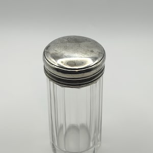 Antique Edwardian Hallmarked Silver Top Glass Dressing Table Jar,  London 1890s