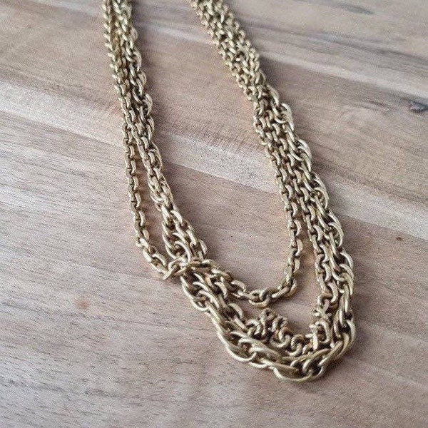 Vintage Crown Trifari Necklace, Triple Chain Necklace, Fancy Link Statement Necklace, 1950s