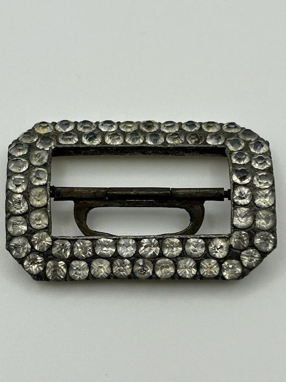 Antique Rectangular Clear Paste Buckle or Brooch,… - image 2