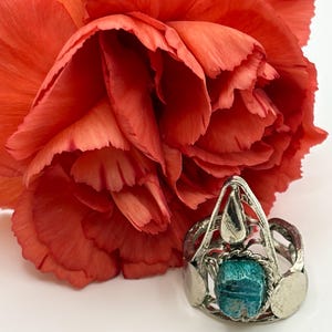 Vintage Egyptian Revival Ring, Adjustable Blue Stone Silver Tone Ring