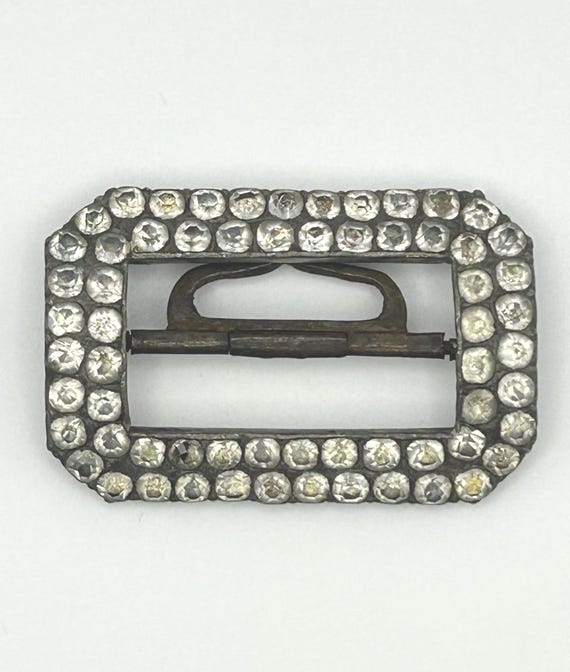 Antique Rectangular Clear Paste Buckle or Brooch,… - image 1