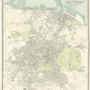 Carte historique d'Édimbourg | Cartes anciennes d'Écosse - Édimbourg avec Leith et ses banlieues par John Bartholomew 1891 - marchmont Bruntsfield Newington