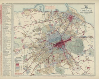 Historic Edinburgh Map | Scotland Old City Plan | Chronological Map by J.G.Bartholomew 1919