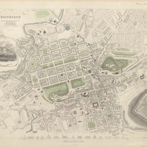 Carte de la ville historique d'Édimbourg, 1834 |  | Dessiné par Clarke, W.B | Ancienne carte d'Édimbourg et élévations
