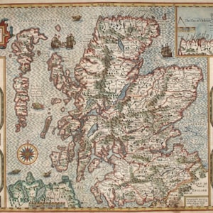 Carte historique de l'Ecosse | Le royaume d'Écosse | John Speed 1610 | Art mural écossais | Ancienne cartographie | Édimbourg Glasgow Inverness