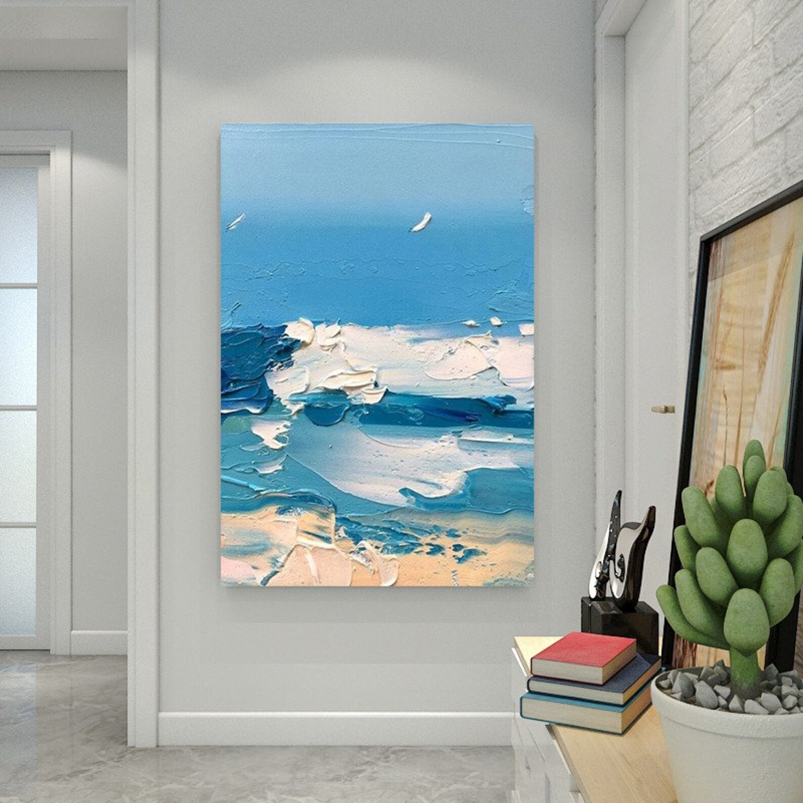 Extra Large Abstract Art Light Blue Ocean and Sky Canvas Wall Etsy