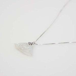 Jadeite White Feicui Jade Necklace in Sterling Silver Chain