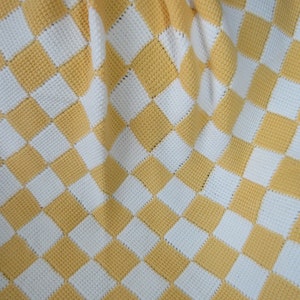 HANDMADE CROCHET BABY Blanket Yellow and White Entralac