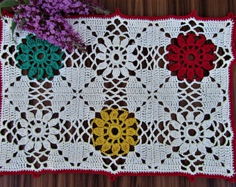 TABLE TOPPER  CHRISTMAS  Colors Doily Handmade Small Perfect 100% Cotton 10.5" X 14.5"