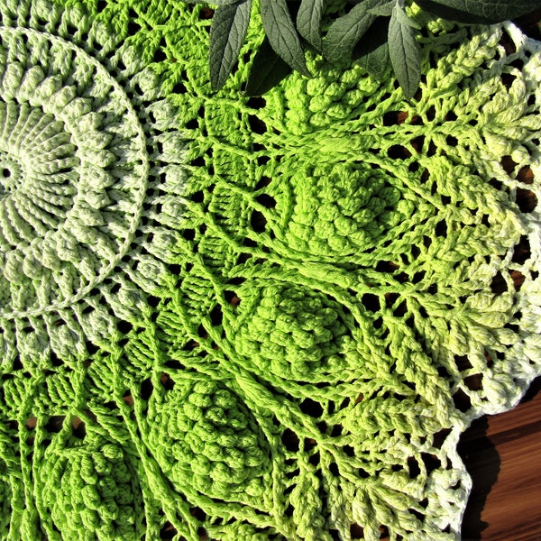 TABLE TOPPER  DRESSER Centerpiece  Doily Handmade Large " Lime Green Explosion !" Cotton Crochet