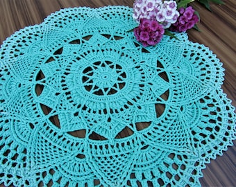 TABLE TOPPER  DRESSER Scarf  Doily Handmade Round Cotton Shades of Blue