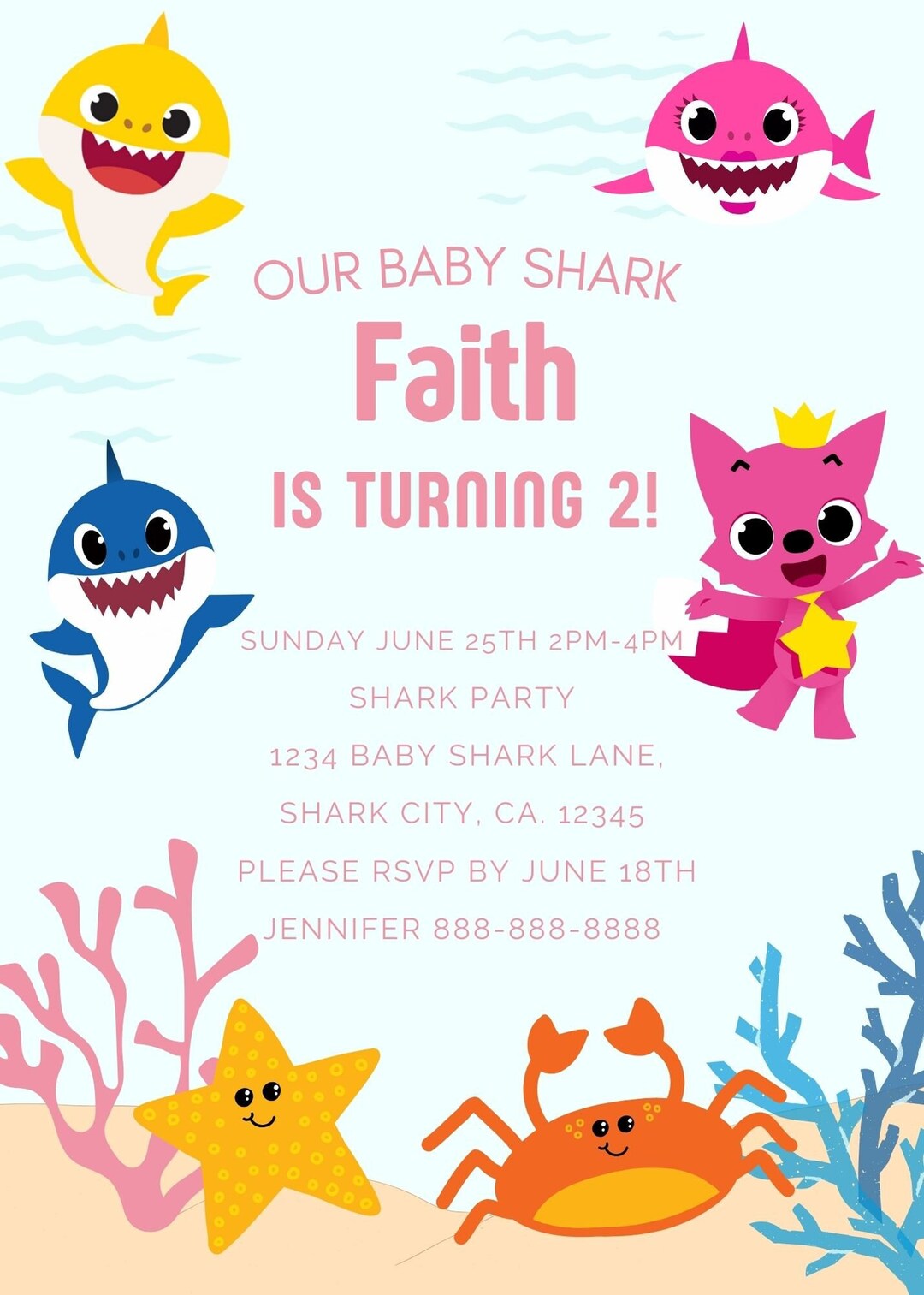 Baby Shark Birthday Invitation. Customizable. Editable. - Etsy