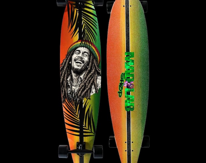 Featured listing image: Rideable Art - Paradise Pintail Longboard – Custom hand-painted Rasta Stain Cruiser (46”)