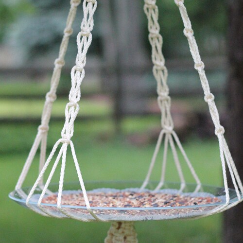 Macrame Bird Bath Sling Bird Feed Hanger Outdoor Large Plant Etsy