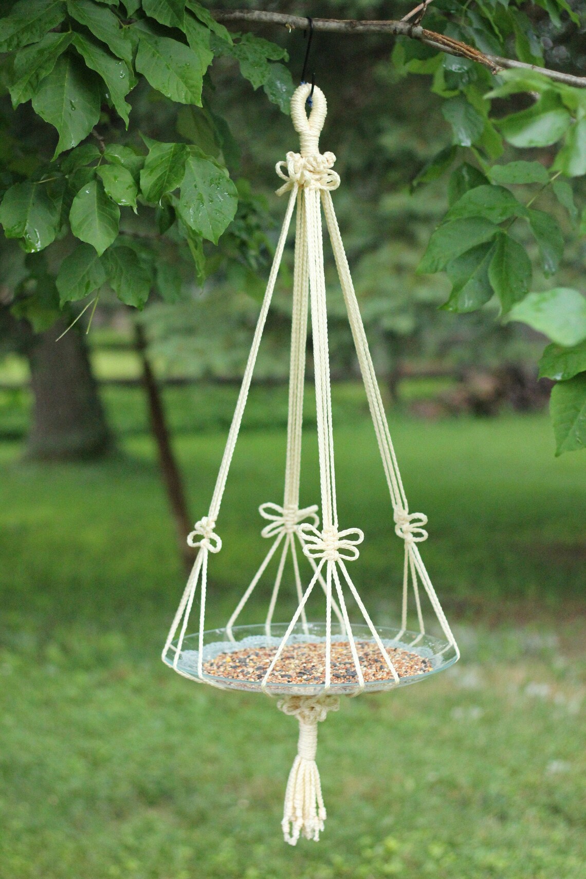 Macrame Bird Bath Sling Bird Feed Hanger Outdoor Large Plant Etsy UK