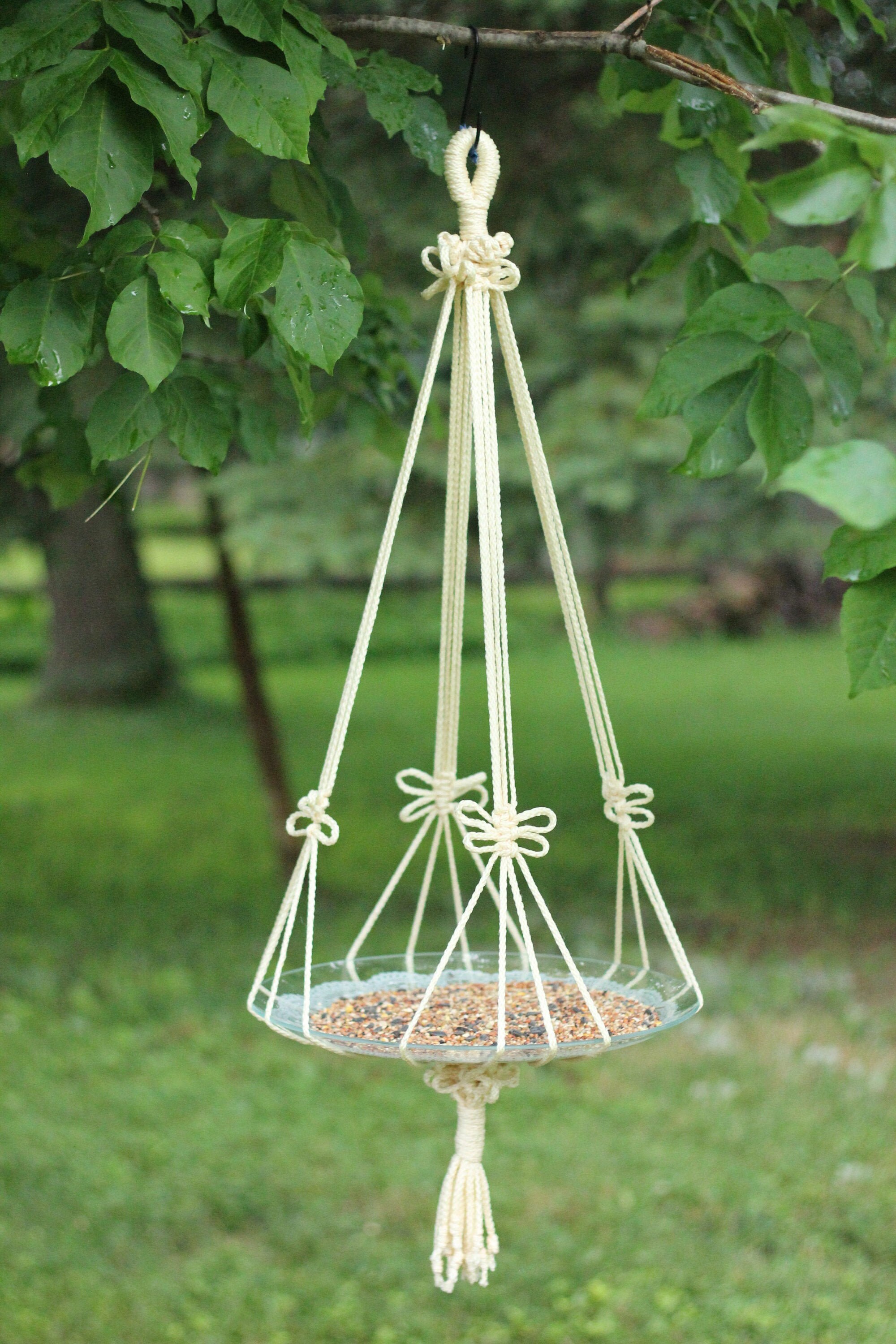 Macrame Bird Bath Sling Bird Feed Hanger Outdoor Large Plant Etsy