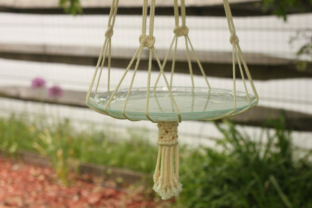 Macrame Bird Bath Sling Bird Feed Hanger Outdoor Large Plant Etsy