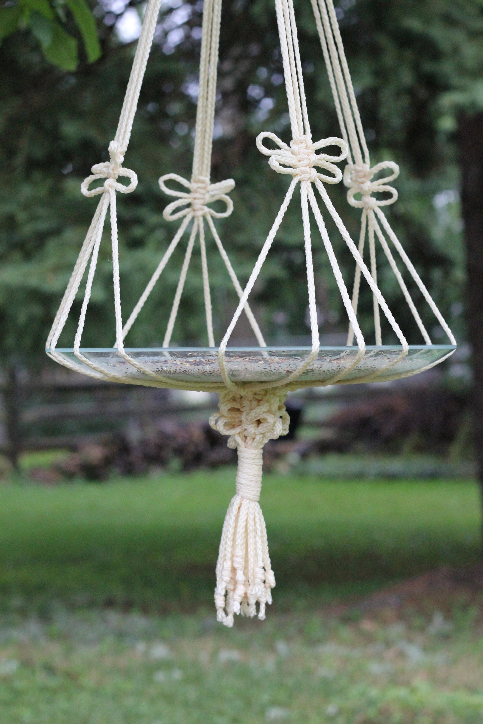 Macrame Bird Bath Sling Bird Feed Hanger Outdoor Large Plant Etsy