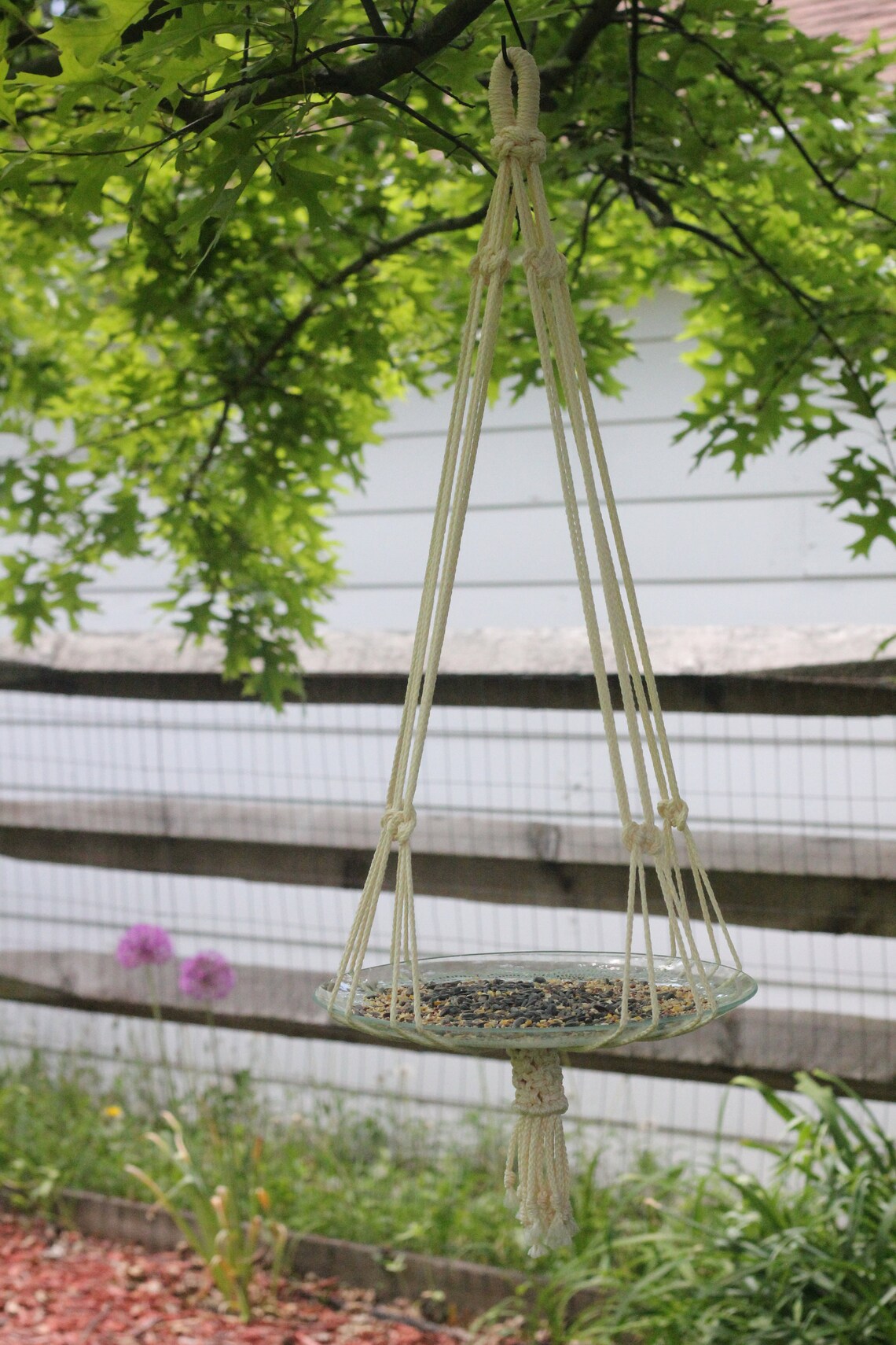 Macrame Bird Bath Sling Bird Feed Hanger Outdoor Large Plant Etsy