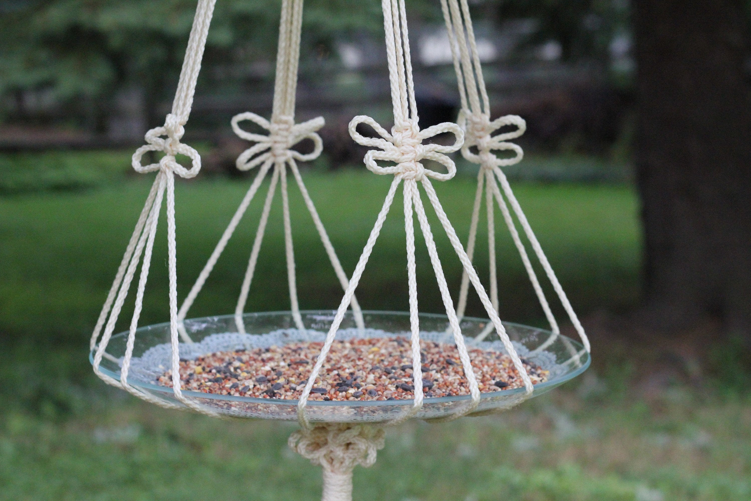Macrame Bird Bath Sling Bird Feed Hanger Outdoor Large Plant Etsy