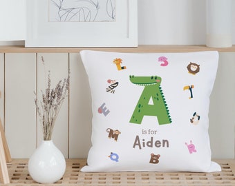 Personalized cushion pillow/kids animal cushion/animal alphabet pillow/custom monogram pillow/kids room decor/house warning gift/holiday gif