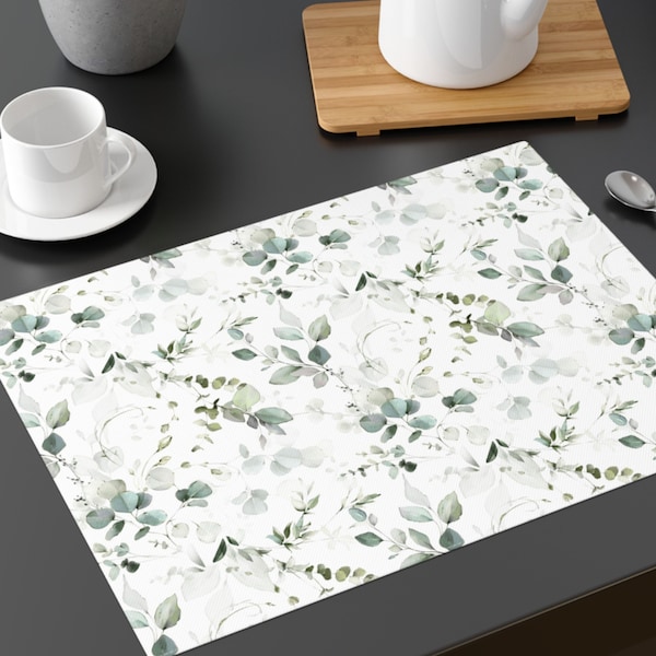 Green Gold leaf placemat/botanical placemat/gift under 20/cute floral placemat gift/house warming gift/lovely christmas gift/kitchen mat