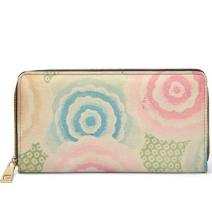 Cartera con cremallera con diseño floral retro japonés en rosa y azul/Korin Furuya, arte vintage japonés, cartera retro, cartera con cremallera, regalo por menos de 30 dólares, bonito regalo de Navidad