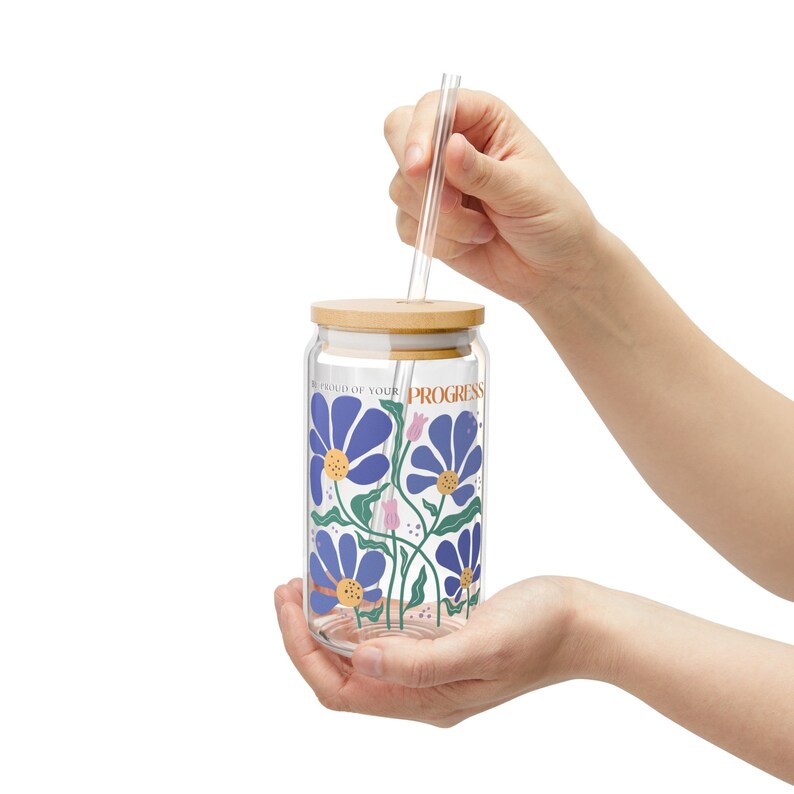 Be proud of your progress Inspirational Sipper Glass/it's a good day to have a good day sipper glass/affirmation mug/BOHO retro sipper glass Bild 2
