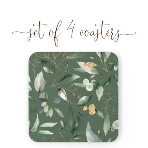 Green Gold leaf Coasters Seat of 4/botanical coaster/floral coaster/gift under 20/cute coaster gift/house warming gift/lovely christmas gift