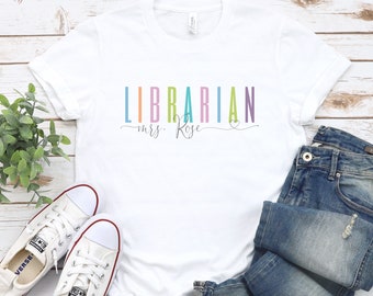 Personalized Librarian T-Shirt, Colorful Bookish Design