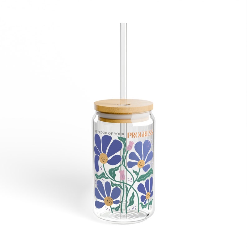 Be proud of your progress Inspirational Sipper Glass/it's a good day to have a good day sipper glass/affirmation mug/BOHO retro sipper glass Bild 3