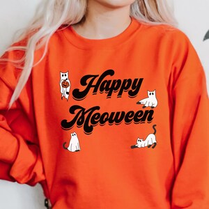 Happy Halloween Sweatshirt/Ghost Sweatshirt/Cat Ghost Shirt/Halloween Cat Sweater/Cat Lover Shirt/Black Cat Shirt/Spooky Season cat shirt
