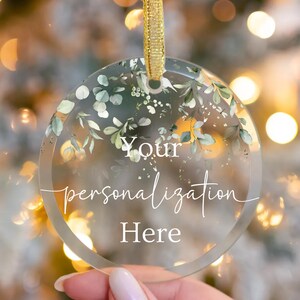 Personalized glass ornament/your own text glass ornament/personalized gift/custom glass ornament/custom gift/botanical design ornament