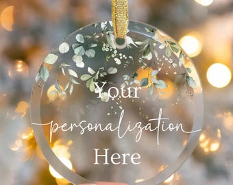 Personalized glass ornament/your own text glass ornament/personalized gift/custom glass ornament/custom gift/botanical design ornament