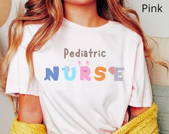 T-shirt/T-shirt d'infirmière pédiatrique pour infirmière/cadeau de chemise pour infirmière/infirmière de pédiatrie alphabet animal cadeau chemise/t-shirt de remise des diplômes
