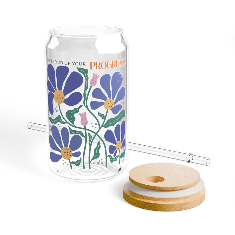 Be proud of your progress Inspirational Sipper Glass/it's a good day to have a good day sipper glass/affirmation mug/BOHO retro sipper glass Bild 7